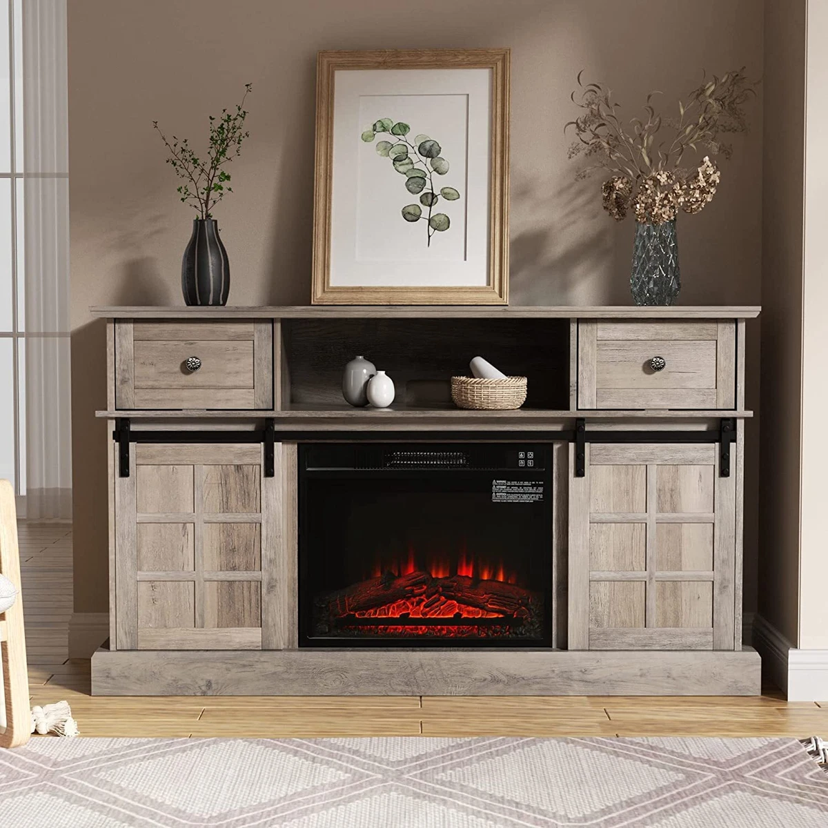 Farmhouse tv stand sale fireplace