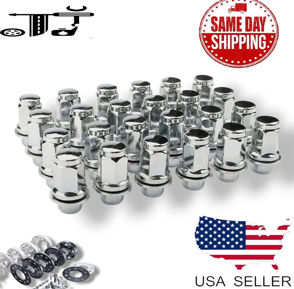 MAQS 14K　ID65 125mm 24Pc M14x1.5 Chrome OEM Mag Lug Nuts Fit Armada Titan XD
