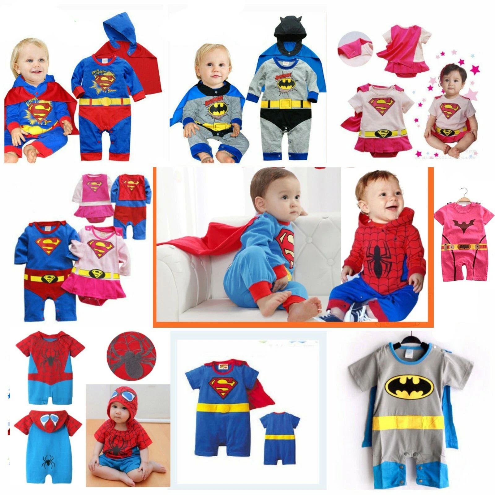 BABY SUPERHERO ROMPER with REMOVABLE CAPE (Ships from United States)
