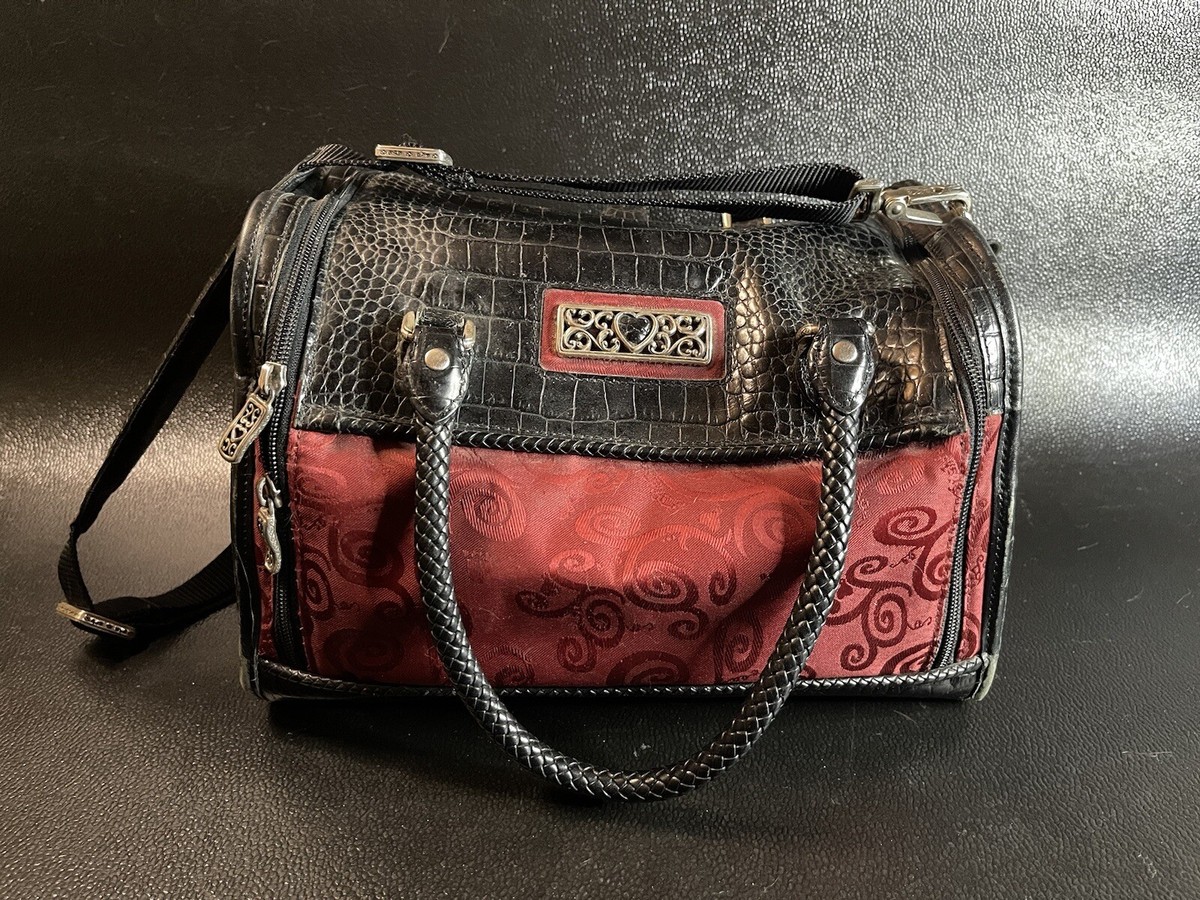 BRIGHTON Red Black Heart Cosmetic Travel Luggage Leather Bag Case