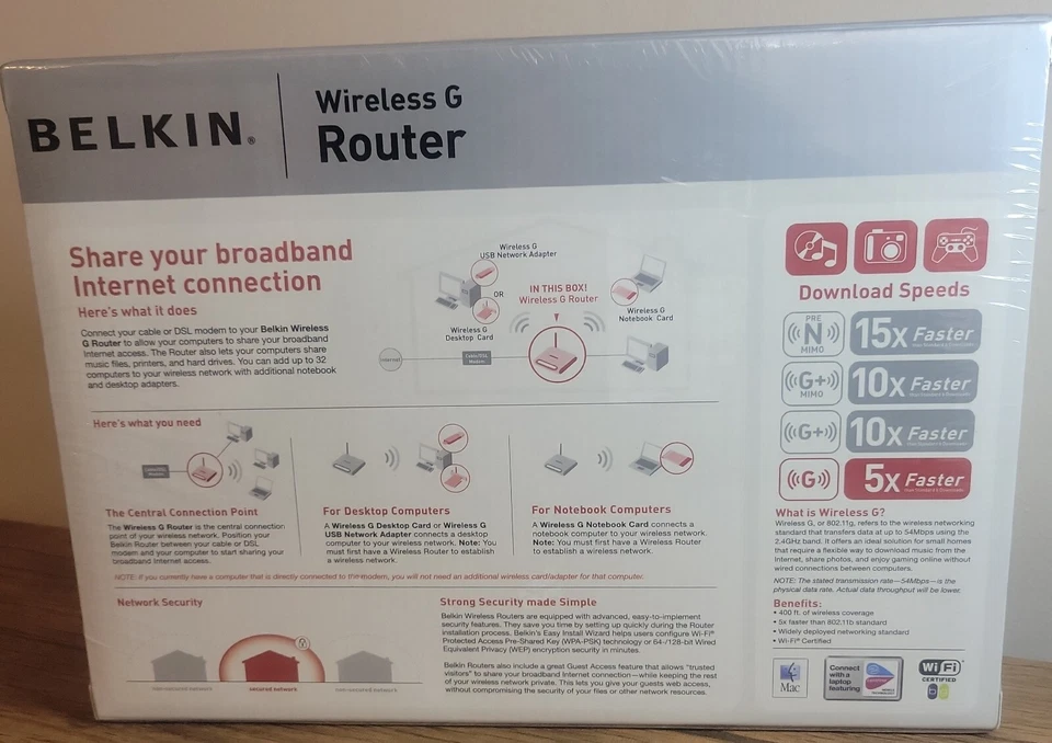 Belkin Internet Router Wireless G Router 400 Ft Range Unopened Factory Sealed - Image 2 of 4