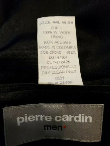 PIERRE CARDIN SUIT DARK BLUE 100% Wool No Vent Notch Lapels 44L-34WX30L NICE - Picture 3 of 7