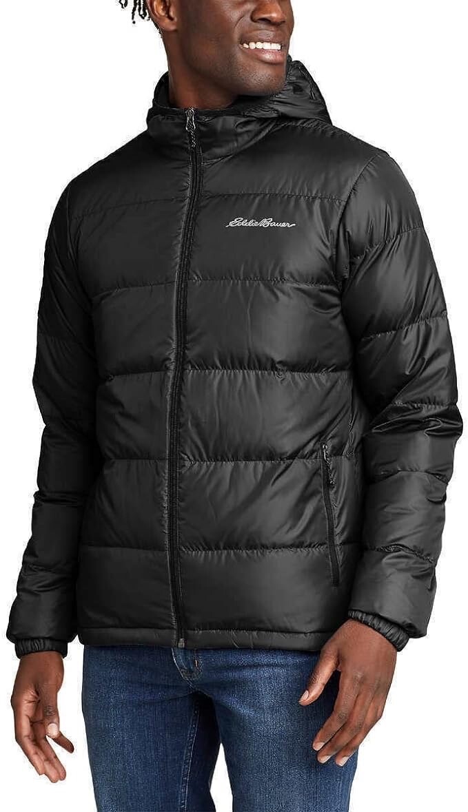 Eddie Bauer Men's Wide Channel Hooded Down Jacket EB650, Dark Green