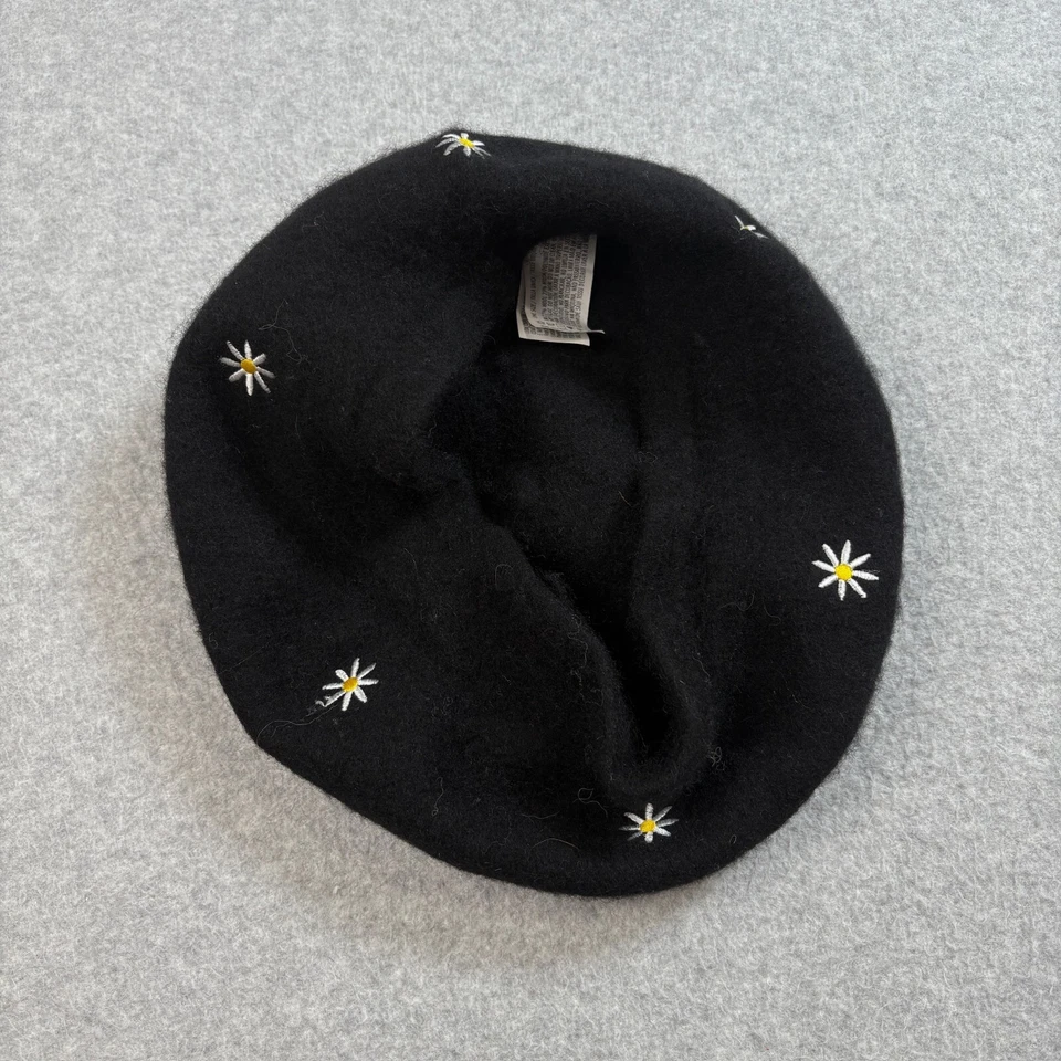 H&M Boina Sombrero Mujer Talla Única Mezcla Lana Negro Floral Margarita Newsboy Gorra Elastizada Foto 2 de 4