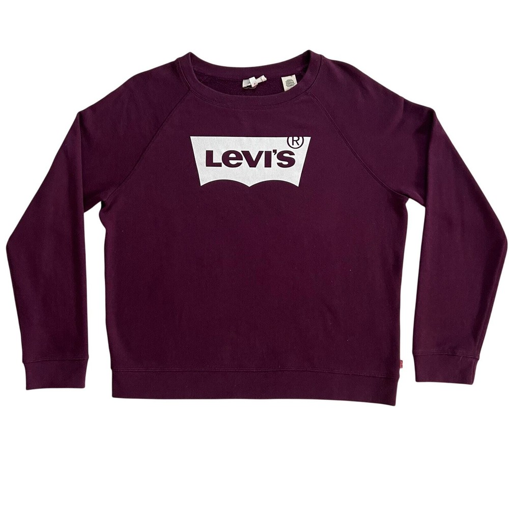 Levis Logo Crewneck Plum Sweatshirt Large Womens White Graphic Pullover  