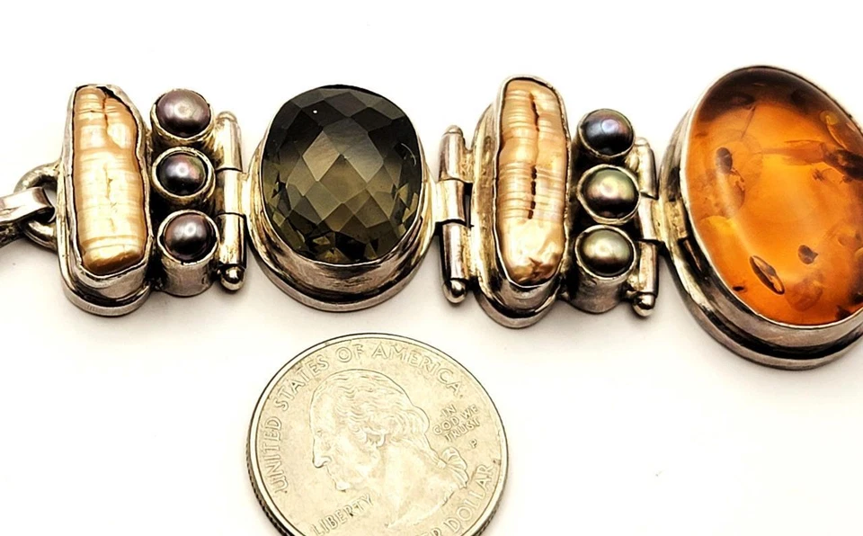 Stempel 925 Sterlingsilber Original Bernstein Facettiert Steine Perle 8 " - Bild 3 von 4