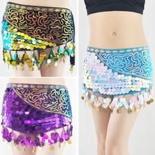 Women Belly Dance Hip Scarf Coin Belt Sequins Skirt Wrap Adjustable Waist Chain