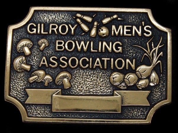 SL13129 VINTAGE 1970s *GILROY MEN'S BOWLING ASSOCIATION* SOLID BRASS BELT BUCKLE