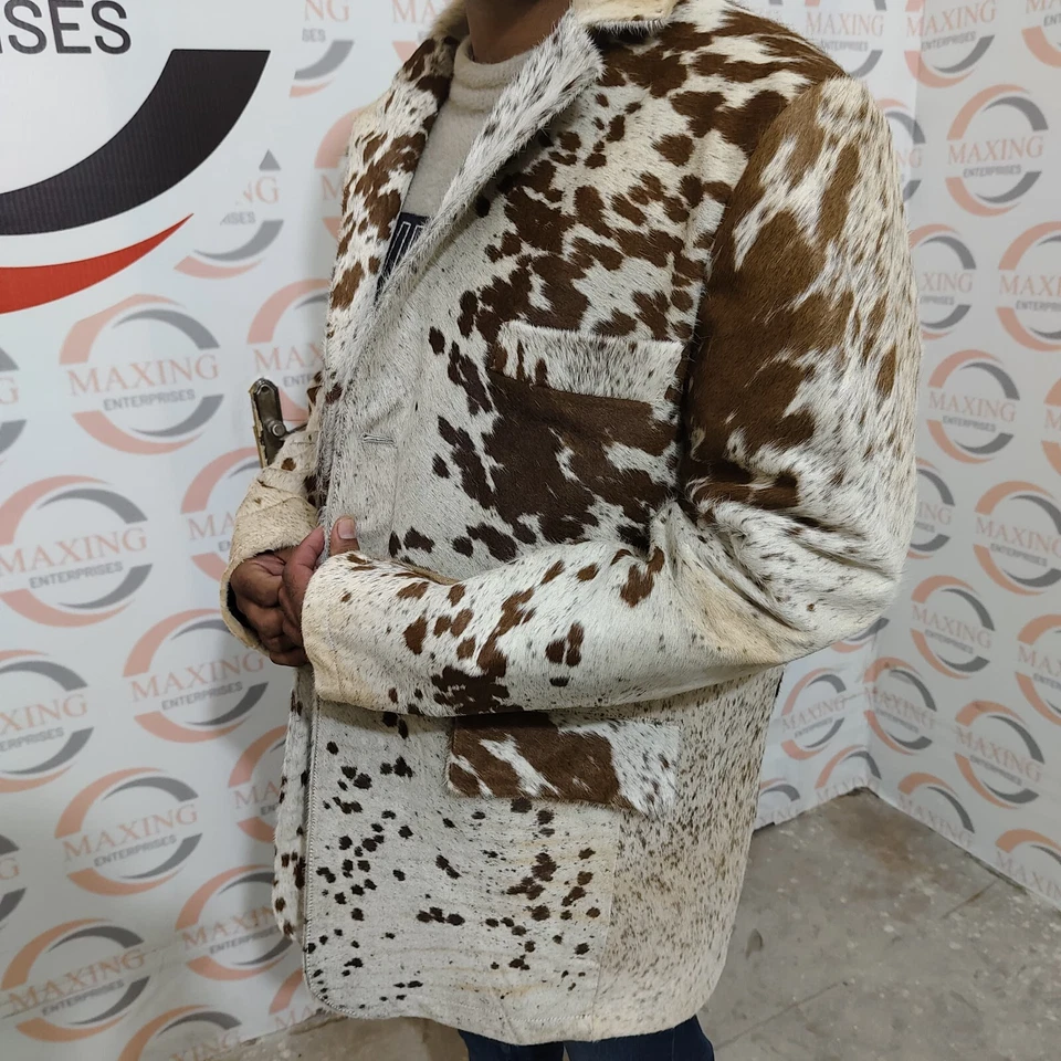 Cowhide Leather Blazer Men’s Pony Skin Hair on Western Jacket Real Fur Coat - Image 4 of 4