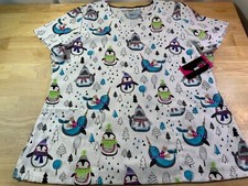 New Women  s Scrub Star Winter Scrub Top has Walrus  s,Penguins etc.Sz Reg  Plus 