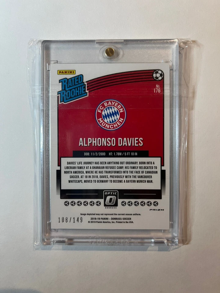 Alphonso Davies 2018-19 Panini Donruss clasificación óptica novato Bayern Canadá Aqua/149 Foto 3 de 4