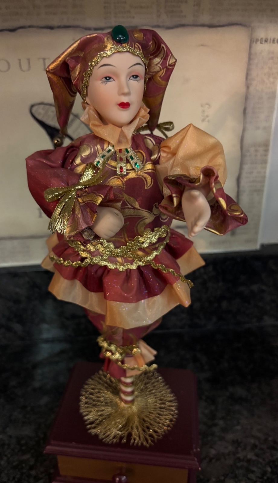 Vintage Harlequin Jester Music Jewelry Box San Francisco Art