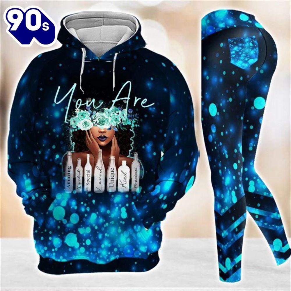 Black Girl You Are Amazing All Over Print Leggings Hoodie Set Outfit For Women