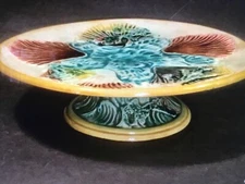 English Majolica Sealife Motiff Raised Compote Plate Stoke-on-Trent c.late 1800s