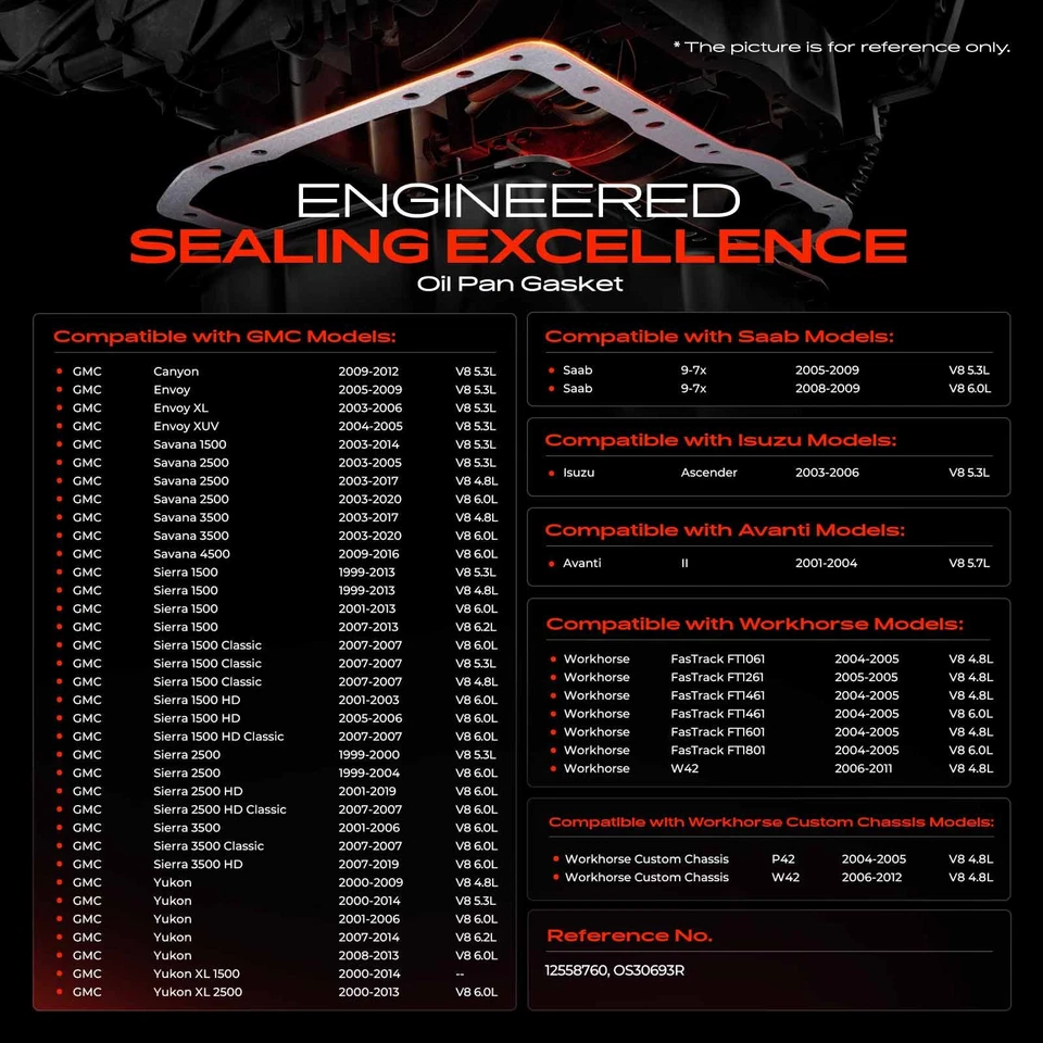 Junta de cárter de aceite de motor para Chevy Silverado 1500 2500 Impala Tahoe Camaro Colorado Foto 3 de 4