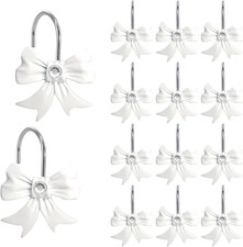 Shower Curtain Hooks,12Pcs White Decorative Bow Knot Shower Curtain Rings for Gi
