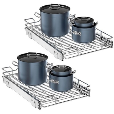 OCG Pull Out Cabinet Organizer 2 Pack (15'' W x 21'' D), 15W21D, 2Pack, Silver 