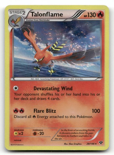 Talonflame 28/146 Holo Rare XY Base Set Pokemon Heavily Played 5ban Graphics