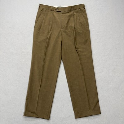 Vintage Docker Premium Pants Men's 34x30 Brown Pleated Trousers Slacks