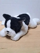 FAO Schwarz French Bulldog Stuffed Plush Puppy Dog 2023 12" Laying Black White 