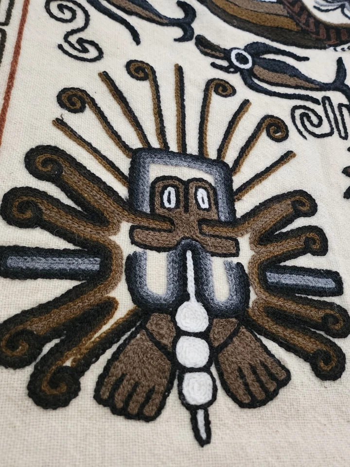 RARE Crewel VINTAGE Fisher & Gods South American Latin Folk Art Tapestry 3ft 8in - Image 4 of 4