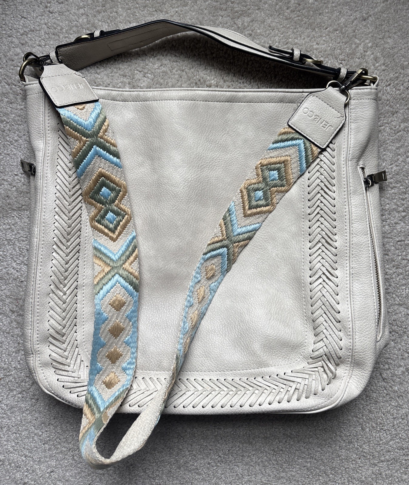 Jen & Co. Aris Hobo Bag Tote with Whipstitch w Multicolor Guitar Strap