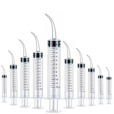 10 Pack Dental Syringes with Curved Tip Disposable Gradient 12ml, transparent