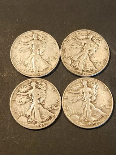 Walking Liberty Half Dollars 90% Silver US Coins 1940s Lot Of 4
