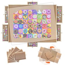 Nattork Rotating Wooden Puzzle Board with Drawers  Cover for 1500 Pieces