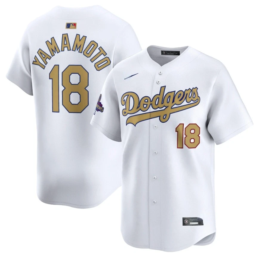 Men's Dodgers White 2025 Gold Collection  Jersey