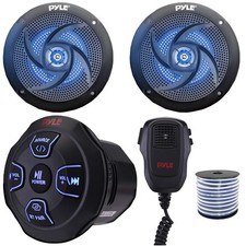 Pyle PLMRBT18MIC Marine Bluetooth Receiver, 2x 6" 240W Max 2-Way Black Speakers