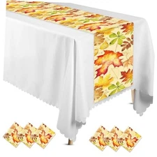6 Pcs Fall Table Runner 14 x 108 Inch Plastic Maple Leaf Table Maple Leaves