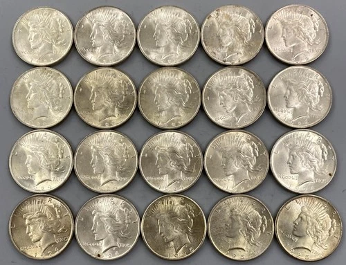 20 BU US 90% Silver Peace $1 7-1922 2-1923 8-1924 2-1925 L24287