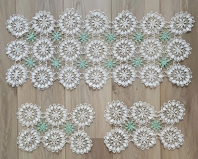 1950s Handmade Crochet Dresser Nightstand Set Of 3 White w/ Mint Green  Flowers | eBay