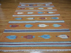 Turkish Oushak( Fish Design)Flat Weave Multicolored Handmade Bohemian Rug 6x9 Ft