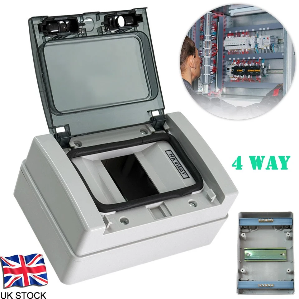 4 Way Weatherproof Consumer Unit Enclosure RCD MCB RCB IP65 Electrical Fuse Box