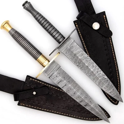 ARMORY REPLICAS Full Damascus Steel Commando Knife JSOC Dagger Full Tang EDC Sheath