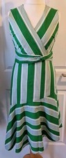 PHASE EIGHT GREEN WHITE STRIPED MOCK WRAP COTTON DRESS SIZE 12 KNEE LENGTH