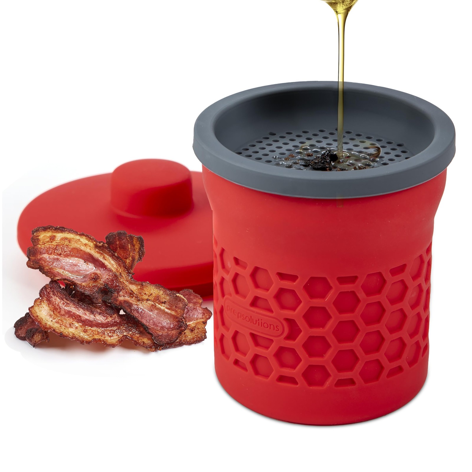 PrepSolutions Silicone Grease Strainer And Keeper, 2 Cup Pack of 1, Red