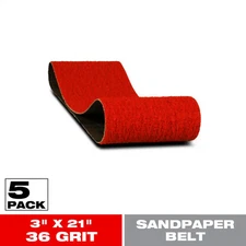 3" x 21" 36-Grit Sanding Belts Durable Abrasive for Belt Sanders