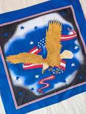 Vintage 80s/90s Eagle American Flag Biker Graphic Square Bandana Made in USA