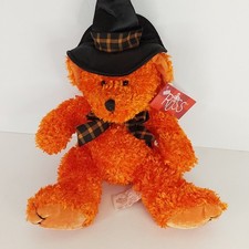 Russ Berrie Halloween Bear Hocus - Orange w/Witch Hat, 12" Tall, With Tags