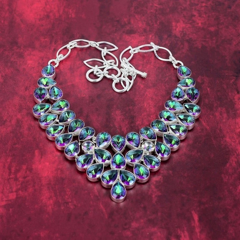 Mystic Topaz Gemstone Handmade 925 Sterling Silver Jewelry Necklace Size-17-18" - Image 4 of 4