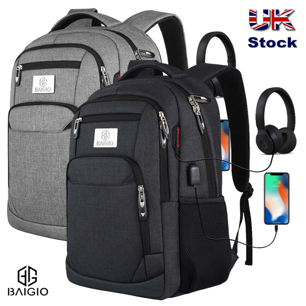 Women Men Backpack Large Anti Theft USB Laptop Rucksack Waterproof School  Bag UK