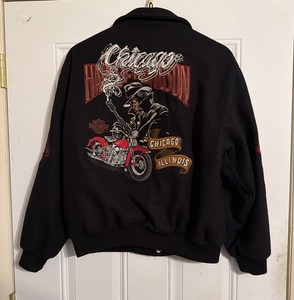 RARE Vtg 90s Harley Davidson Chicago Embroidered Jeff Hamilton Jacket Sz Med USA