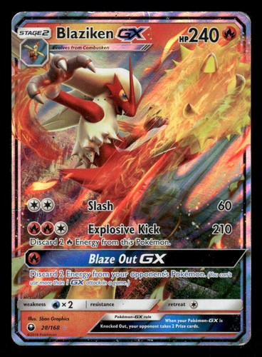 Pokemon Blaziken GX 28/168 Celestial Storm Holo UR DMG