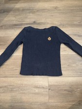 Vintage Liz Claiborne Liz Sport S 100 Cotton Navy Pullover Sweater A6