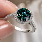 2.5+Ct Blue Round Real Moissanite Halo Engagement Ring Sterling Silver Size 7