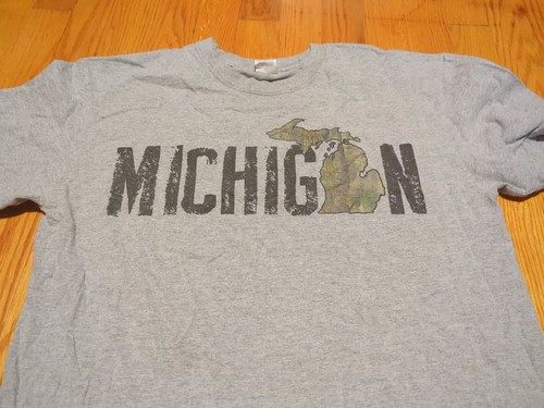 Gildan Michigan Tshirt Gray Men's Medium - Picture 2 of 5