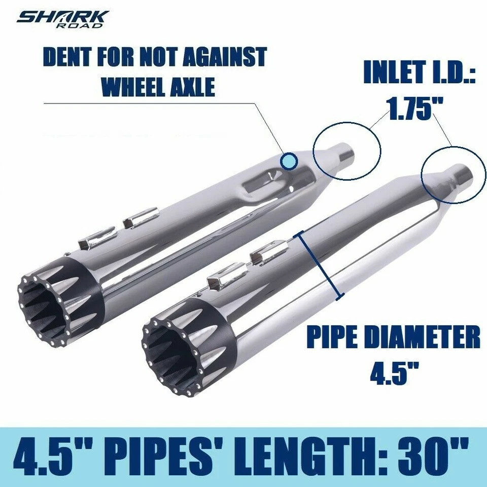 SHARKROAD Exhaust 4.5" Slip On Mufflers For Harley Touring 95-16 Street Glide - Image 2 of 4